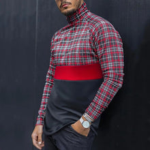 Load image into Gallery viewer, Fashion Plaid Stitching High Neck Men&#39;S T-Shirt
