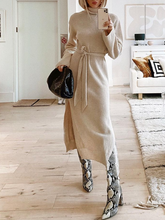 Load image into Gallery viewer, Solid Color Turtle Neck Long Sleeve Split Knit Sweater Dress
