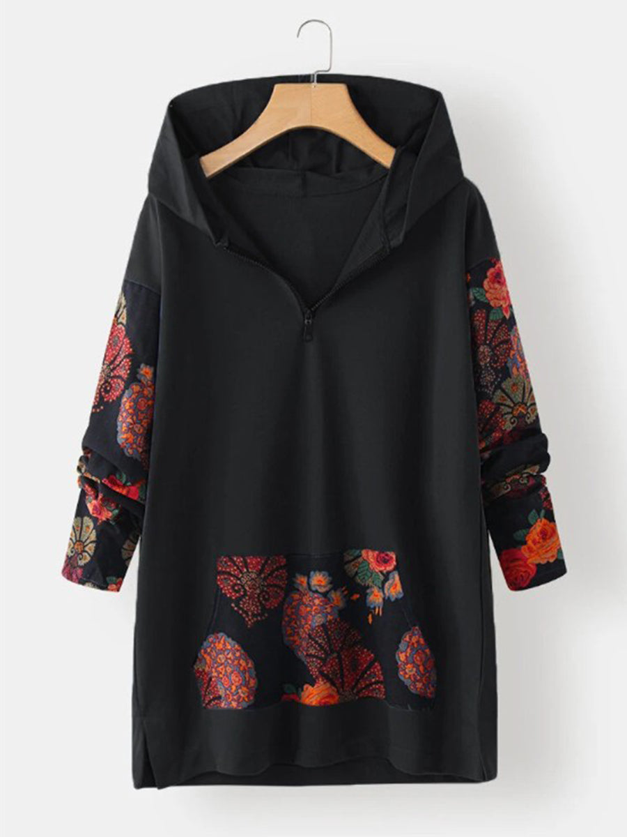 Women's Retro Zipper Collar Long Sleeve Pullover Top