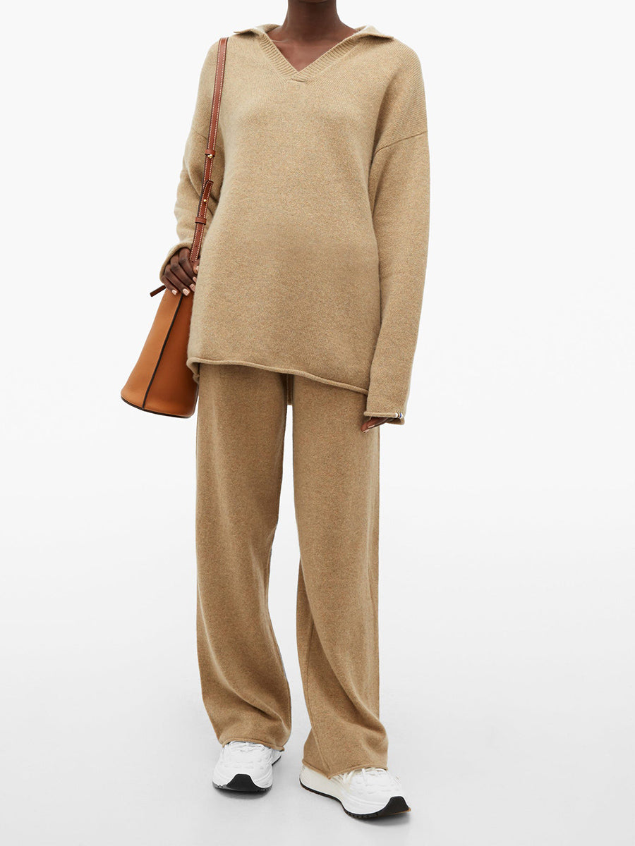 Ladies V-neck Lapel Loose Casual Knit Suit