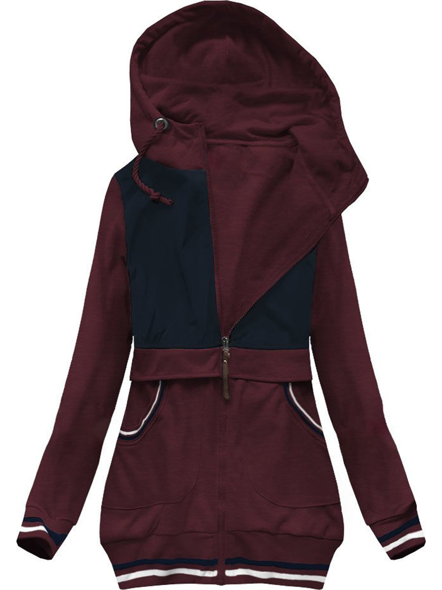 Casual Color Block Drawstring Hooded Sweatshirt