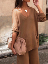 Load image into Gallery viewer, Fashion V-neck Loose Knit Casual Two-piece Suit
