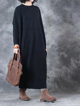 Load image into Gallery viewer, Retro Solid Color Casual Long Women&#39;S Knitted Dress
