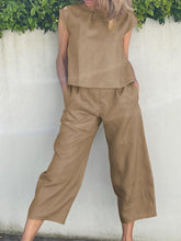 Load image into Gallery viewer, Fashion Casual Solid Color Loose Round Neck Short Sleeve Two-piece Suit
