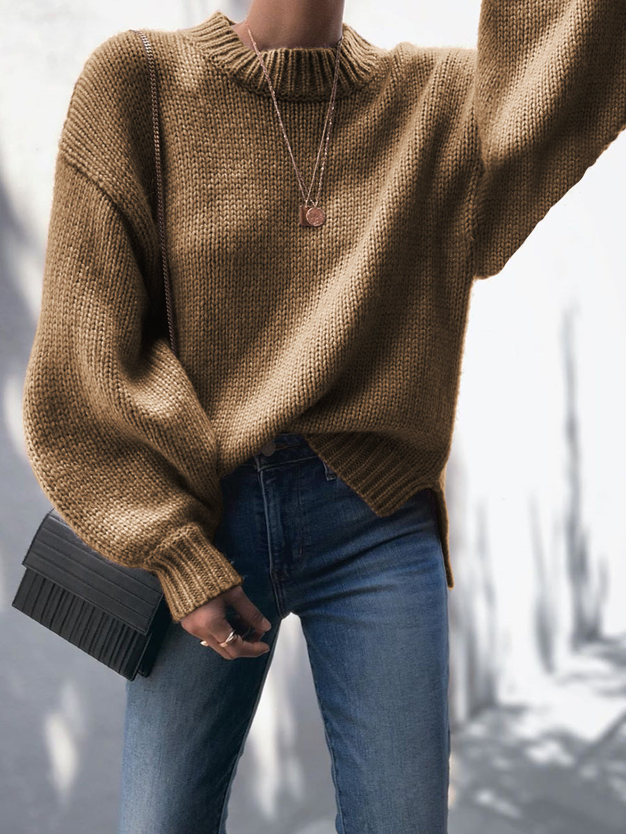 Fashion Round Neck Long Sleeve Solid Color Casual Sweater