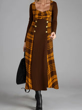 Load image into Gallery viewer, Elegant Button Plaid Square Collar Dress
