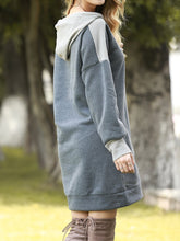 Load image into Gallery viewer, Casual Big Pocket Stitching Loose Hooded Sweater Dress
