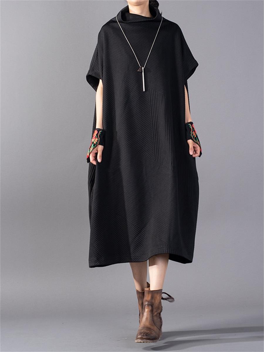 Casual Retro High Collar Half Sleeve Women'S Sweater Long Skirt
