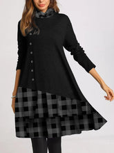 Load image into Gallery viewer, Casual Plaid Button High Neck Long Sleeve Dress
