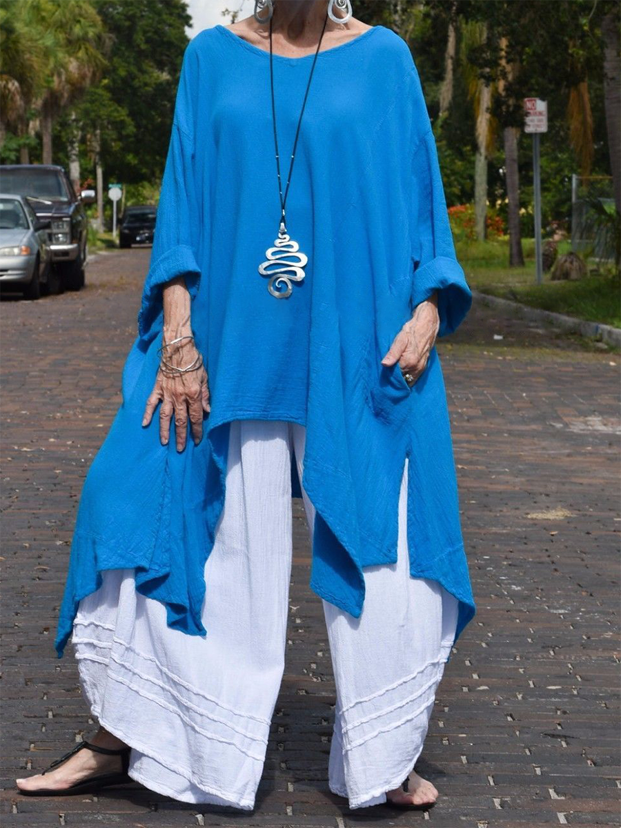 Pastoral Solid Color Irregular Hem Women'S Casual Suit