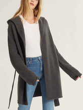 Load image into Gallery viewer, Solid Color Knit Hooded Cardigan with Waist Belt
