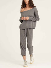 Load image into Gallery viewer, Solid Color One-word Shoulder Tops Drawstring Trousers Knit Suit
