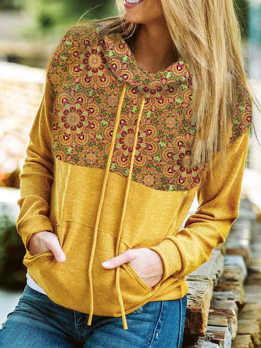 Ladies Printed Casual Drawstring Hoodie