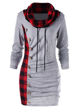 Load image into Gallery viewer, Casual Plaid High Neck Mid-Length Hoodie

