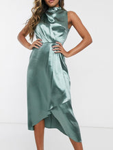 Load image into Gallery viewer, Sleeveless Solid Color Satin Midi Dress
