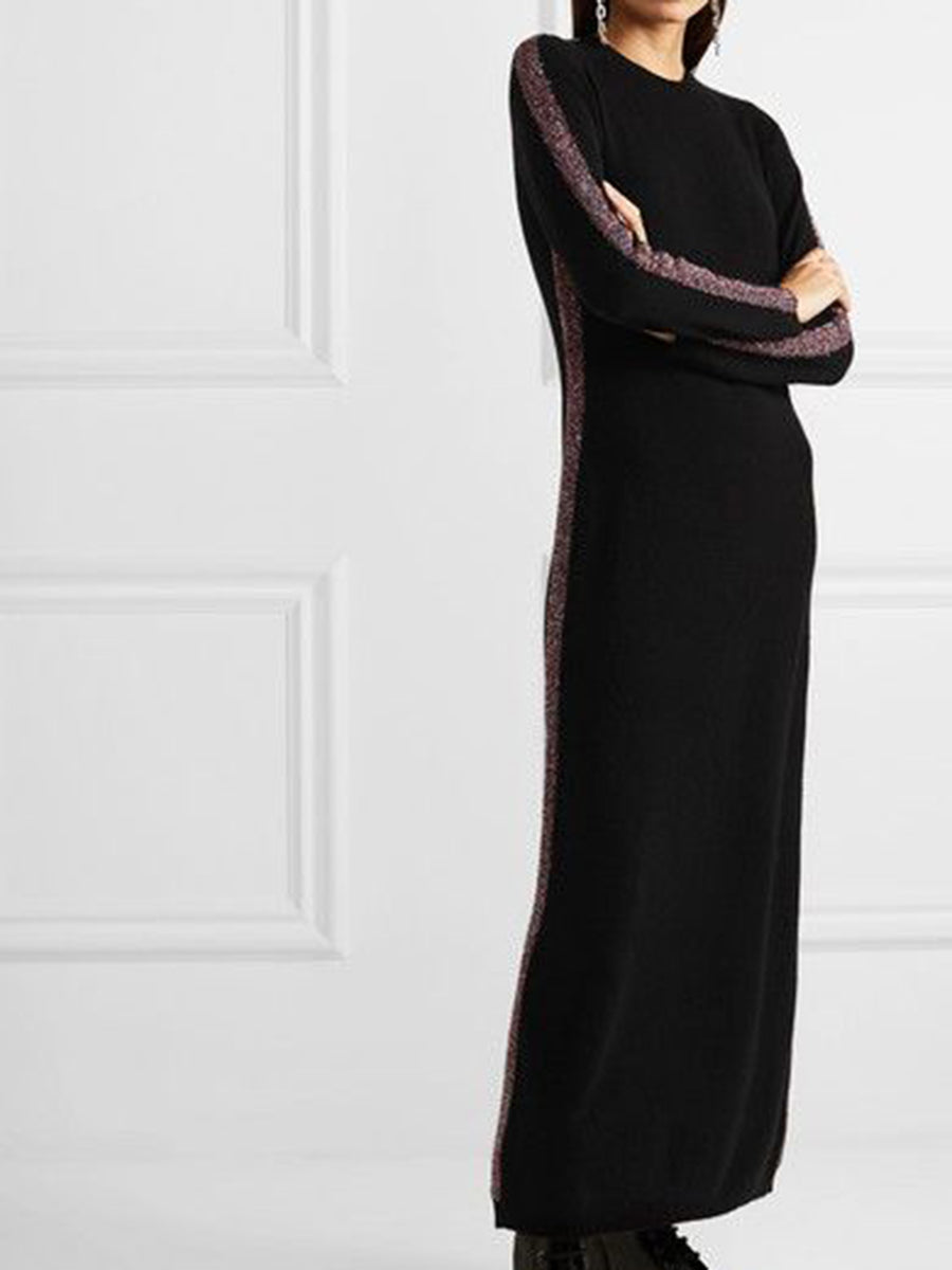 Women's Contrast Color Strip Casual Knit Long Skirt