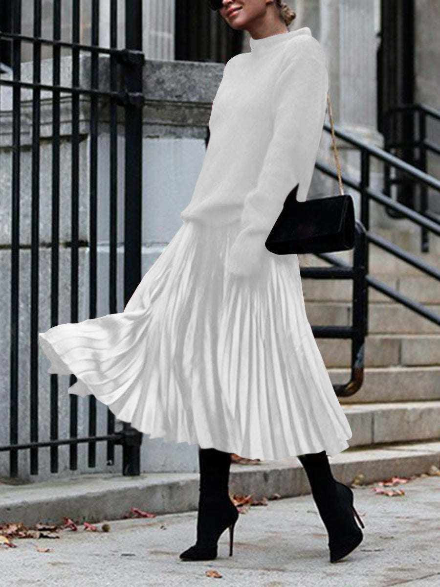 Fashion Two-piece High Neck Pleated Skirt