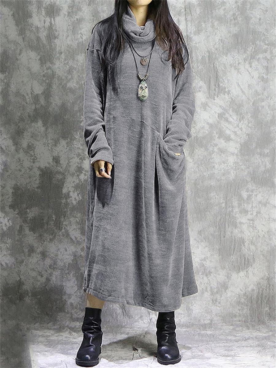 Retro Loose Pleated High Neck Women'S Knitted Long Skirt