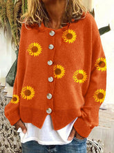 Load image into Gallery viewer, Women&#39;s Winter Long-sleeved Knitted Cardigan with Sunflower Pattern
