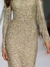 Load image into Gallery viewer, Sexy One-shoulder Long Sleeve Fringed Maxi Dress
