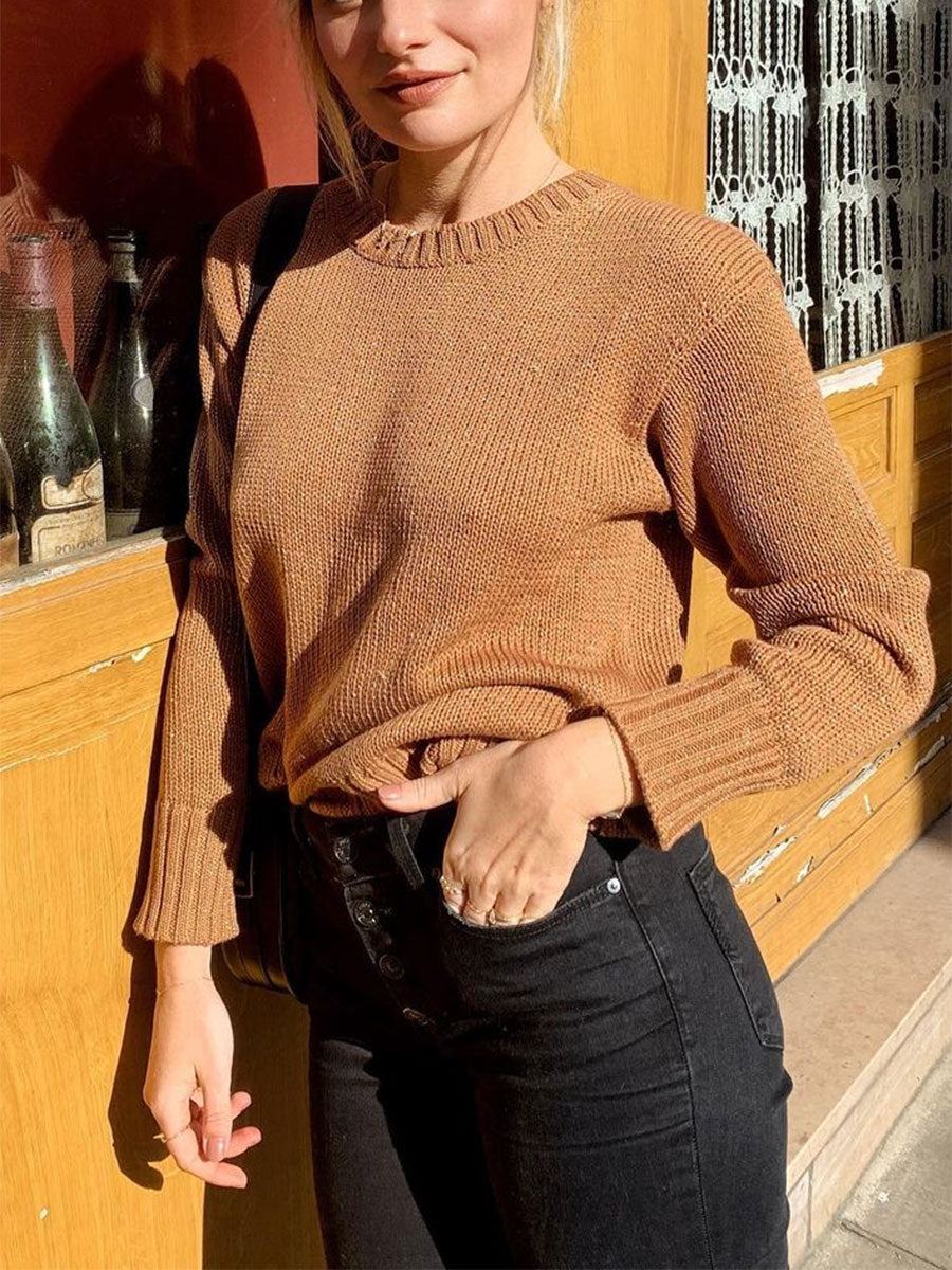 Fashion Solid Color Long-sleeved Knitted Warm Sweater