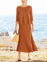 Load image into Gallery viewer, Simple Casual Loose Round Neck Half Sleeve Top Skirt Comfortable Knitted Suit
