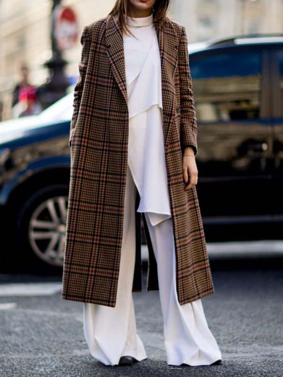 Fashion Simple Large Plaid Long Casual Coat