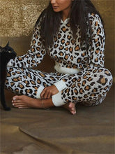 Load image into Gallery viewer, Leopard Print Casual Home Hooded Women&#39;S Knitted Suit
