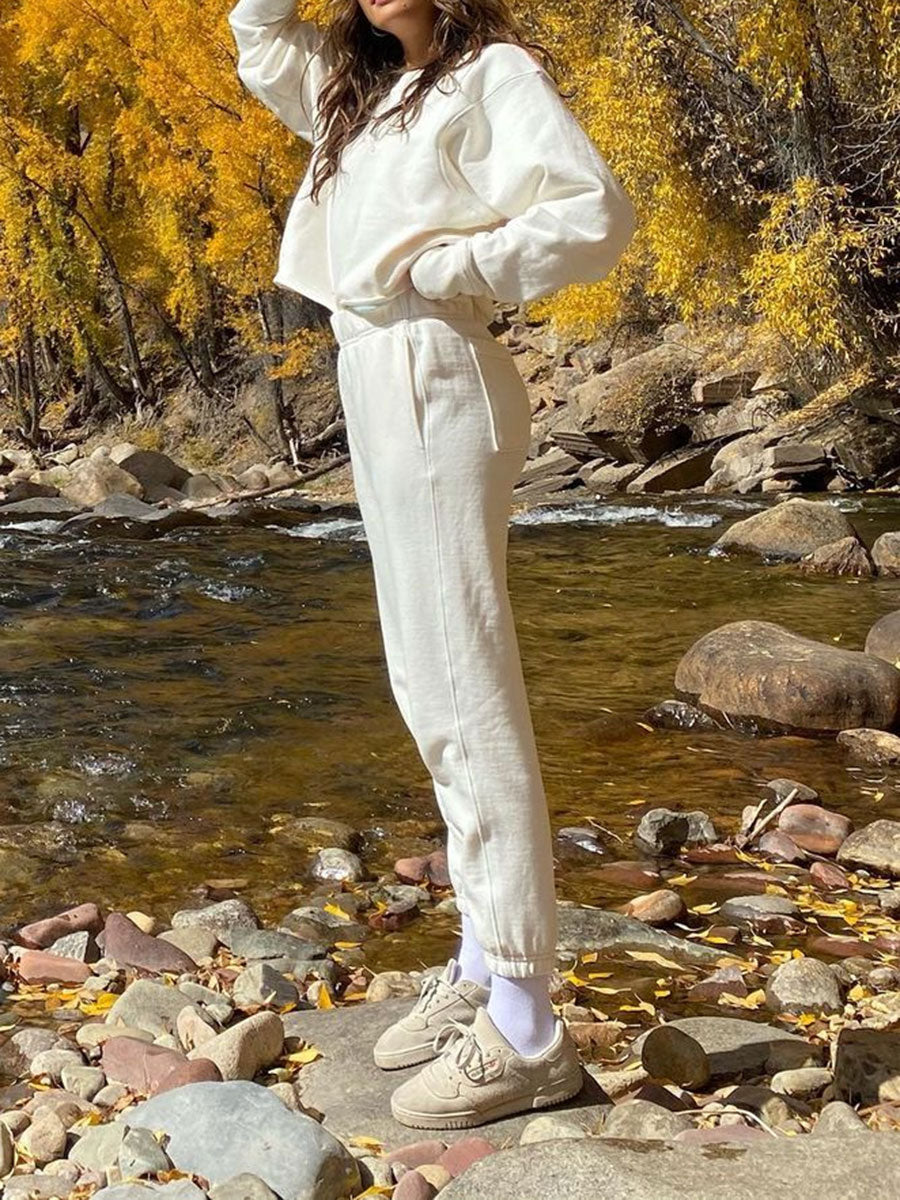 Pure Color Fashion Long Sleeve Casual Sweatsuits Set