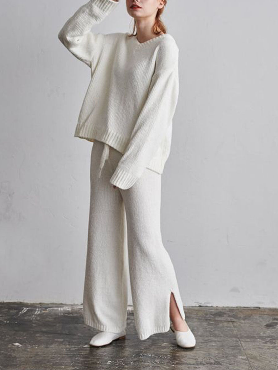 Women'S Fashion Warm Round Neck Long Sleeve Knitted Two-Piece Suit