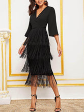 Load image into Gallery viewer, Fashion V-neck Fringe Stitching Midi Dress
