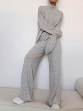 Load image into Gallery viewer, Knit Wide-Leg Pants Turtleneck Sweater Two-Piece Suit
