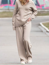 Load image into Gallery viewer, Casual Simple Loose Long Sleeve V Neck Top Pants Knitted Suit
