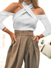 Load image into Gallery viewer, Solid Color Off-Shoulder Knitted Sweater
