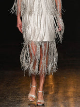 Load image into Gallery viewer, Fashion Elegant High Neck Fringed Evening Dress
