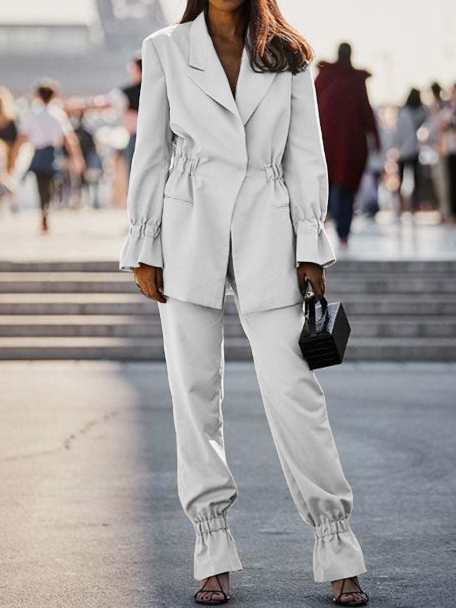 Two-piece Fashion Drawstring Solid Color Ladies Suit