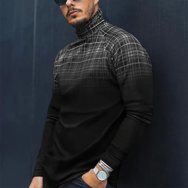 Men'S Casual Plaid Gradient Long-Sleeved T-Shirt