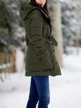 Load image into Gallery viewer, Fashionable Hooded Zipper Button Down Jacket with Belt
