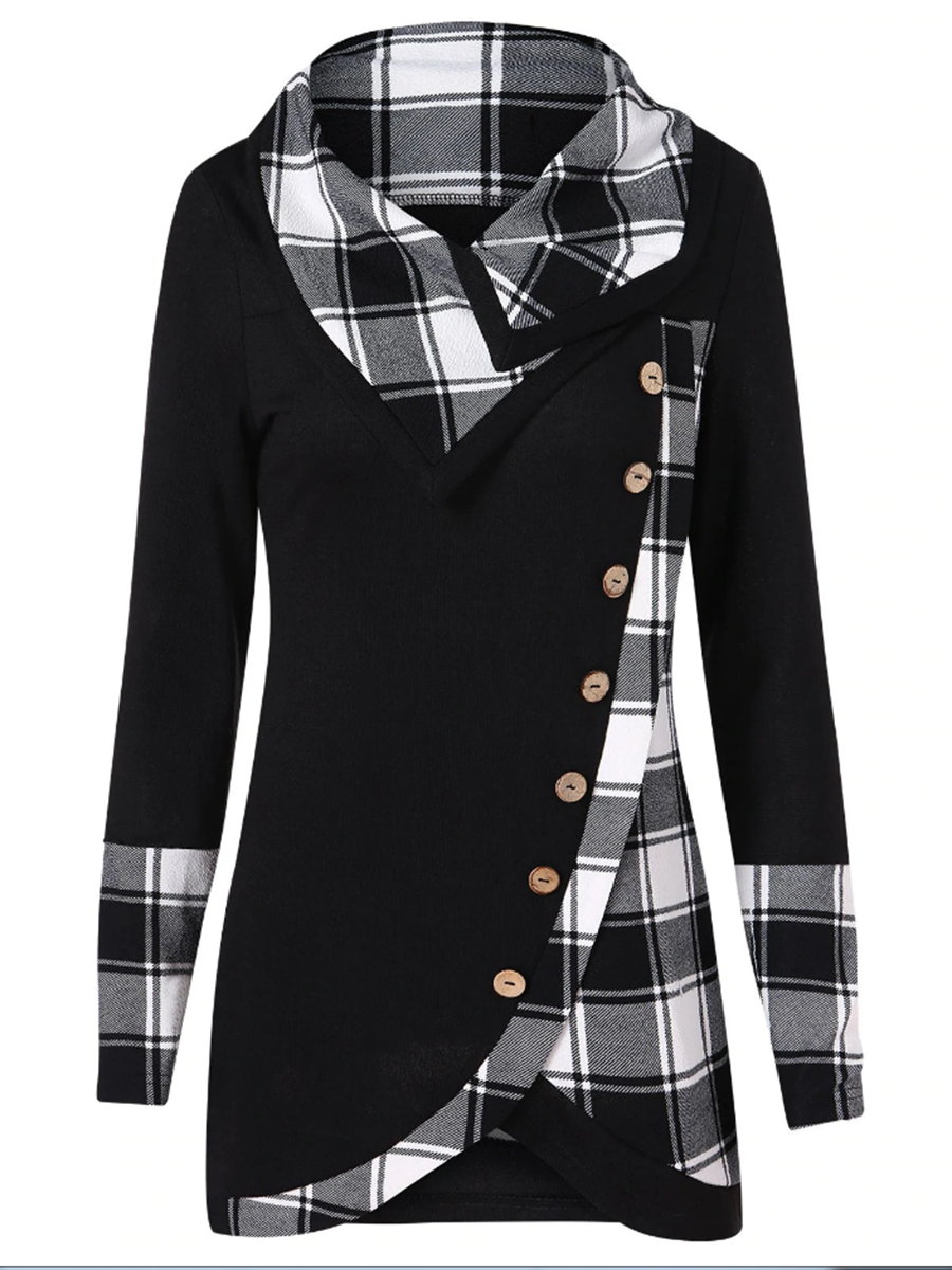 Casual Button Fashion Long-sleeved Plaid Top