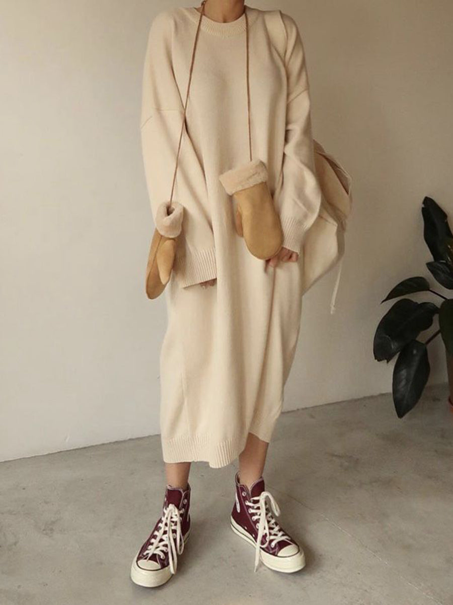 Simple Loose Pure Color Winter Long Dress