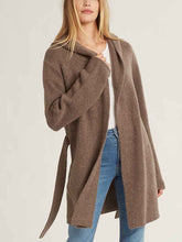 Load image into Gallery viewer, Solid Color Knit Hooded Cardigan with Waist Belt
