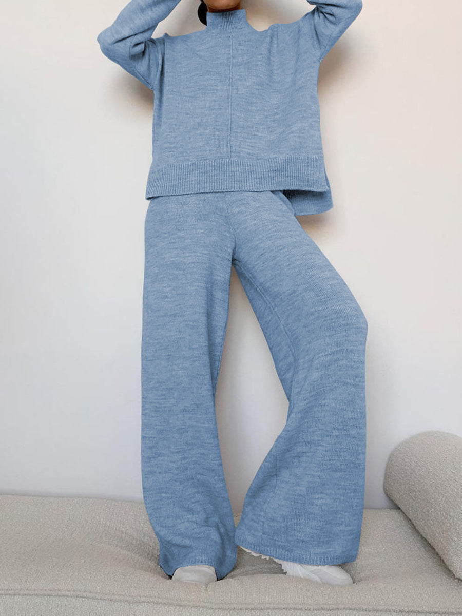 Knit Wide-Leg Pants Turtleneck Sweater Two-Piece Suit