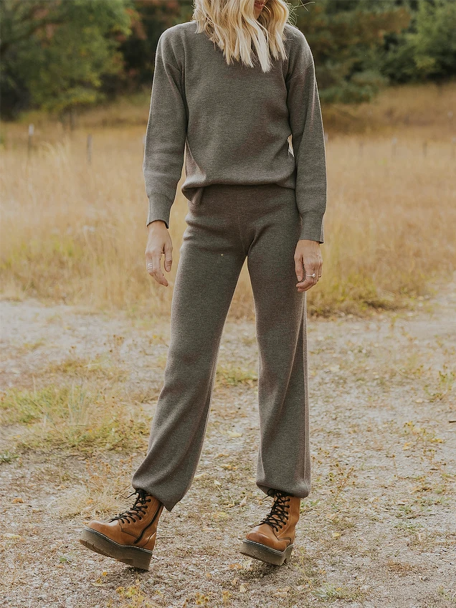 Fashion Solid Color Casual Knitted Two-piece Suit