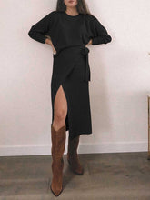 Load image into Gallery viewer, Fashion Solid Color Knitted Lace Up Casual Two-piece Suit
