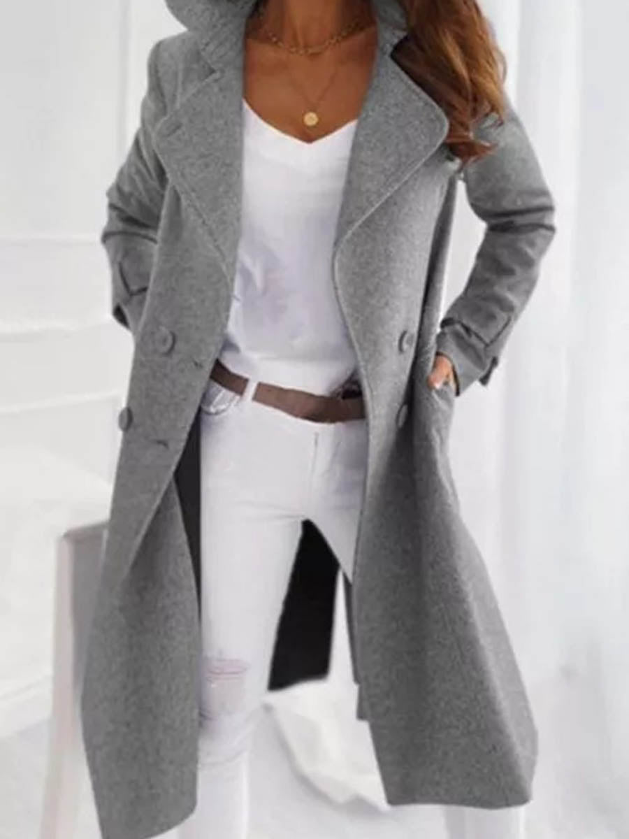 Lapel Double-breasted Solid Color Casual Jacket
