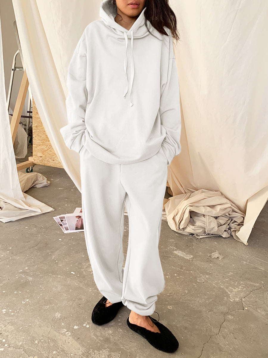Casual Solid Color Hooded Sweater Women'S Suit