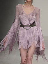 Load image into Gallery viewer, Fashion Long Sleeve Round Neck Tassel Elegant Evening Dress
