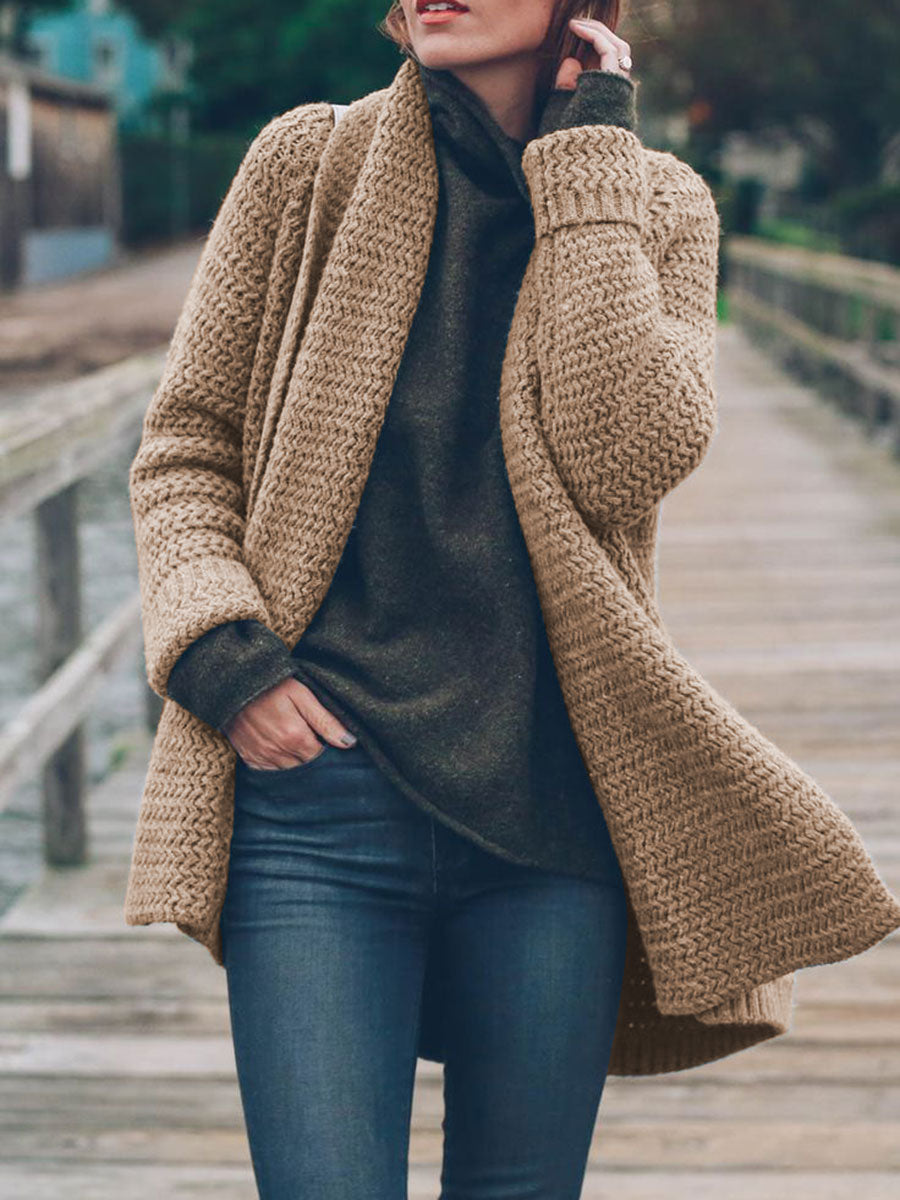 Solid Color Knitted Cardigan Coat