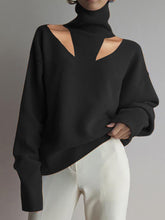 Load image into Gallery viewer, 达不到供应链要求，产品下架Fashion Casual Solid Color Turtleneck Hollow Sweater
