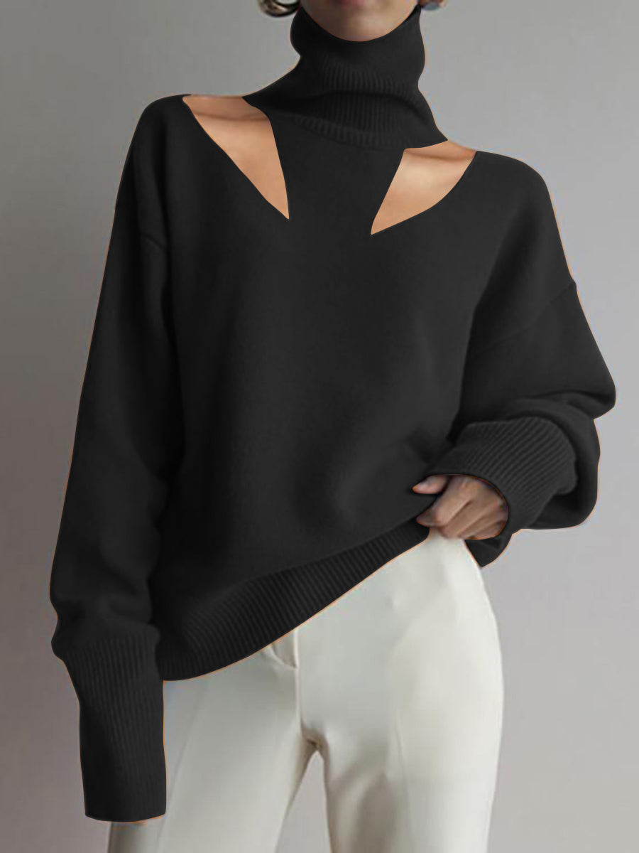 达不到供应链要求，产品下架Fashion Casual Solid Color Turtleneck Hollow Sweater